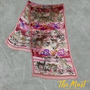 Salvatore Ferragamo Pink and Green Animal Print Scarf